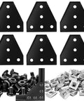 Six Pack 2020 Corner Bracket Connectors For 6mm Aluminum Extrusion, 5 Hole T Shape Joint Plates, with nuts and screws, black