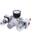 Three Unit Air Source Treatment System With Manual Drainage Filter, Pressure Reducing Valve, And Lubricator For AC2000 And AC3000