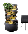 Solar Powered Water Fountain For Outdoors With LED Lights And DIY Planter Pot Waterfall Feature Cord Free Eco Friendly Garden Decor