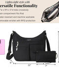 Everywhere Bagg Hobo Crossbody Bag With RFID Wristlet For Women, water-resistant, black nylon bag with pockets and wristlet