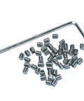 50 Piece M2.5 X 3mm Stainless Steel 304 Set Screws Hex Socket Allen Head Kit With 1.2mm Allen Wrench Heavy Duty Fasteners For DIY Projects Machinery And Metalwork on white background