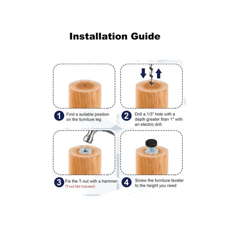 Installation guide for Screw In Threaded Leveling Foot Set, One Quarter Inch By Twenty Threads Per Inch, Ten Pcs, adjustable feet