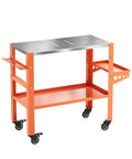 Robust Mobile Welding Workbench Featuring Perforated Steel Top And Easy Rollin Casters 36 Inch Heavy Duty shop table showcasing orange frame and silver top.