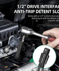Half Inch Flexible Shaft Extension For Torque Socket And Ratchet, Bendable Accessory inserted in car engine, close-up view