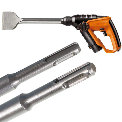 Six Piece SDS Plus Chisel Set For Rotary Hammer Built Tough With 40Cr Steel showing 40mm flat chisel and two shank inserts