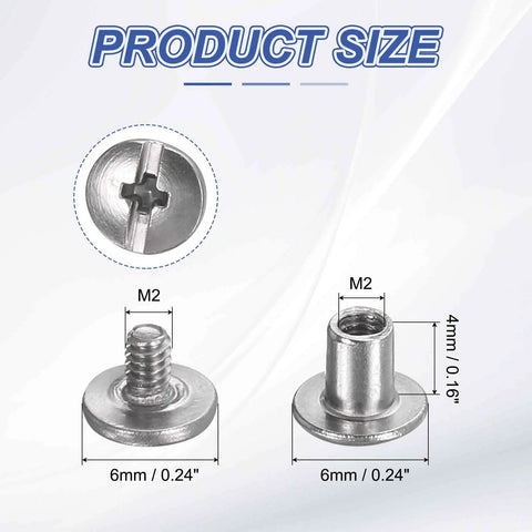 Straight Up Durable Chicago Screws And Leather Rivet Sets With Stainless Steel Bolt Studs For Belt Hardware Bag Fixes And DIY Crafting Projects That Stay Sharp All Day Long with M2x4mm dimensions shown.