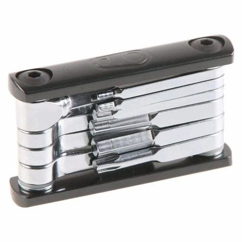 Beast Of A F15 Bike Multitool With Chain Tool And Hex Wrenches Screwdrivers Torx Spoke Wrenches Magnetic Case And Bottle Opener For 8 9 10 11 12 Speed Compatibility Compact Durable Tool For Road And Mountain Bikes with visible tools stacked in a compact design.