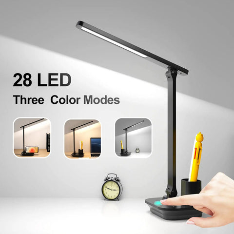 Go To Foldable USB Desk Lamp With Dimmable LED Light Three Color Temperatures Touch Control Built In Phone And Pen Holder