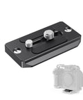 Quick Release Plate For Arca Swiss Standard With Quarter And Eighths Inch Screws, aluminum base, dual slots, 68x38x8mm, designed for DSLR use.