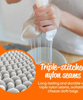 Person using Nut Milk Bag Extra Large Heavy Duty Strainer For Commercial Food Grade Nylon Mesh Reusable Cheesecloth Fine Mesh For Almond Milk Juicing And Cheese Making