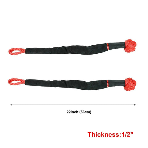 Beefy Recovery Kit With 3 Inch By 30 Foot Tow Strap 14000 Lbs Load And Half Inch Soft Shackle Rope Synthetic Tow Recovery Strap 38000 Lbs Plus 8 Ton Snatch Block Red Winch, 22-inch soft shackle rope