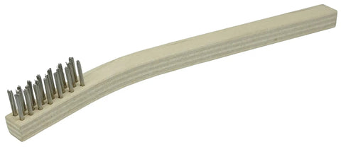 Small Hand Wire Scratch Brush With Stainless Steel Fill And Wood Block Handle, 3 By 7 Rows Wire Brush for prep work, side view