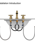 Brushed Gold Widespread Bathroom Faucet 8 Inch 3 Hole With Two Cross Handle Knobs And Drain For Vanity Sink Tap underside view