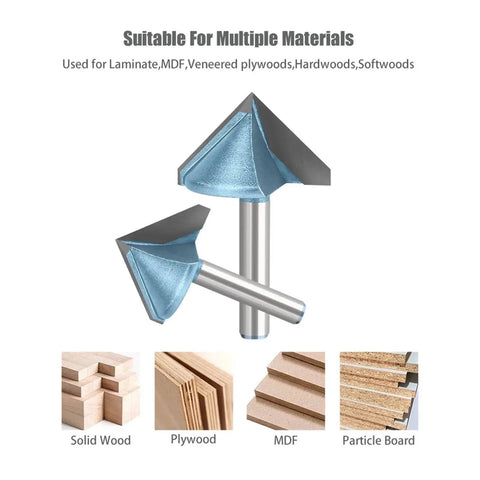 Precision 6mm Left And Right 90 Degree V Groove Router Bit For Wood Engraving, Sign Making And Cabinetry Projects with 1/4 inch shank and compatible materials