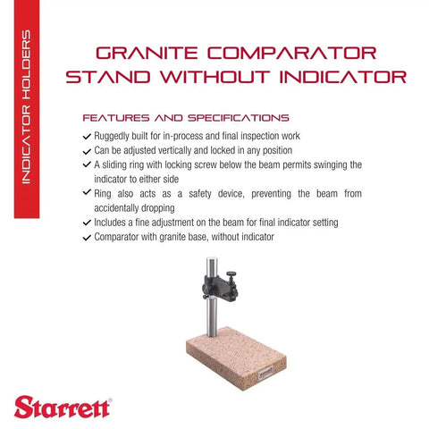 Pink Crystal Granite Base Comparator Stand Without Indicator Pro Grade Heavy Duty displayed with features and specifications.