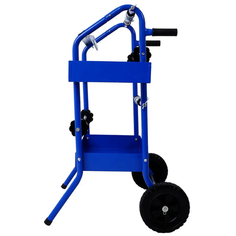 Mobile 18 Inch Multi Roll Masking Paper Machine With Storage Trays For Indoor Outdoor Painting Auto Body Prep And Repair Shops Pro Grade Hand Masker With Flexible Top And Multiple Roll Sizes 12 Inch 6 Inch And 18 Inch, blue frame on wheels.