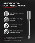 M12x1.75 Thread Repair Kit With 10 Solid 304 Stainless Steel Inserts For Stripped Internal Threads In Engines Cars ATVs UTVs And Motorcycles Fix Busted Threads And Keep Fasteners Tight. precision tap for thread repair, HSS, square shank