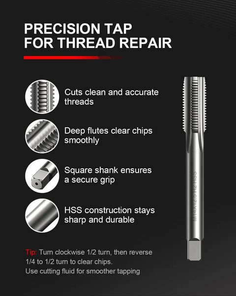 M12x1.75 Thread Repair Kit With 10 Solid 304 Stainless Steel Inserts For Stripped Internal Threads In Engines Cars ATVs UTVs And Motorcycles Fix Busted Threads And Keep Fasteners Tight. precision tap for thread repair, HSS, square shank
