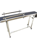 Industrial PVC Flat Belt Conveyor With Stainless Steel Frame And Adjustable Speed, Double Guardrails, 59 Inch Long, side view.