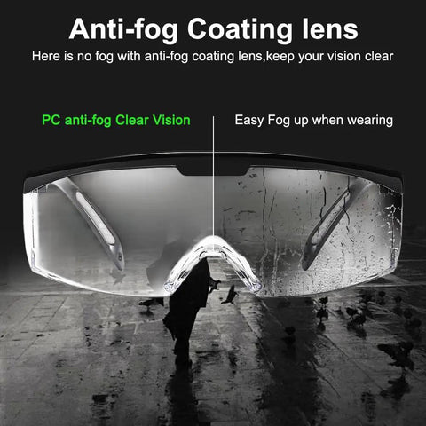 Anti Fog Safety Glasses With Clear Wraparound Lenses Scratch Resistant Eye Protection displayed with anti-fog coating versus foggy