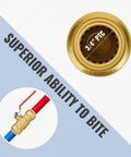 Three Quarter Inch Push To Connect Ball Valve No Lead Brass Full Port Plumbing Fittings for PEX Copper CPVC PE RT close-up view.