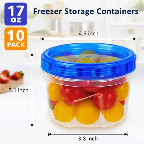 10 Pack 17 Oz Reusable Freezer Storage Containers With Twist Top Lids Airtight Clear Plastic Meal Prep Containers For Leftovers Lunch Fruit Salad Snacks And Small Soup Microwave Safe