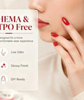 Semi Cured Gel Nail Strips Kit with 2 packs including 8 sizes, HEMA & TPO free, low odor, glossy finish, DIY ready classic red