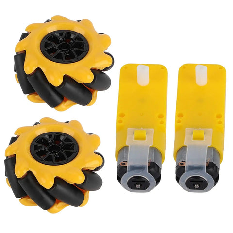 Omnidirectional 48mm rubber coated wheel for TT geared motor DIY smart robot car, includes yellow and black wheels and motors