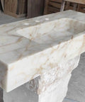 Top Shelf Hand Carved Afyon Honey Marble Bathroom Vanity Sink With Slick Countertop Setup And Durable Natural Stone Craft For Upscale Residential Or Swanky Commercial Decor