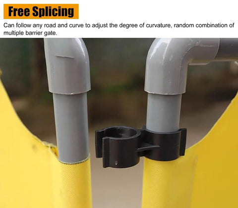 Hella Tough Expandable Crowd Control Barricade With Reinforced Plastic And Heavy Canvas Frames showcasing free splicing feature for curved setups.
