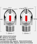 Bulletproof Fire Sprinkler Head Featuring Quick Response Brass Body And Automatic 68 Degree C Thermal Trigger For Zero Fuss Dn15 Pendent Mounting dimensions shown.