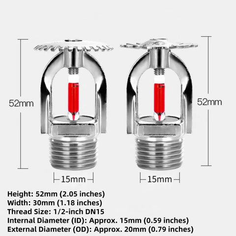 Bulletproof Fire Sprinkler Head Featuring Quick Response Brass Body And Automatic 68 Degree C Thermal Trigger For Zero Fuss Dn15 Pendent Mounting dimensions shown.