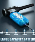 Cordless Air Duster 120000 RPM Turbocharged Blower with 4 Speed Settings showcasing a powerful 4000mAh battery and runtime chart.