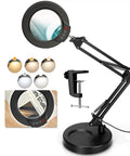 2 In 1 LED Magnifying Glass With Stand And Clamp, Five Color Modes Dimmable Lighting, Hands Free Desk Lamp for Soldering Craft