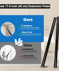 Comparison of extension poles with highlighted 17.8-inch length and 1.8mm thickness, part of 16 Piece Universal Vacuum Attachments Kit.