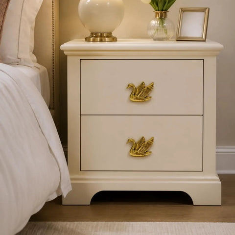 Stunning 4 Pack Swan Cabinet Knobs Featuring An Airy Flying Bird Silhouette And Exquisitely Textured Feather Detail Brings Serious French Romantic Charm To Kitchens And Closets This Set Is Literally A Game Changer Super Simple Install Zero Hassle on a nightstand.