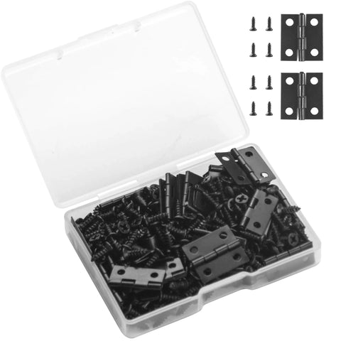 50 Pcs Mini Black Hinges For Wooden Boxes With 240 Replacement Screws 18 x 15mm Matte Iron Retro Handy Hardware Kit For DIY Crafts Jewelry Boxes Dollhouses Cabinets And Drawers