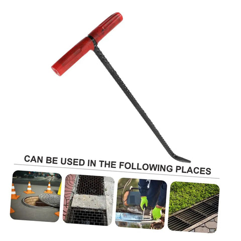 Badass Heavy Duty Steel Manhole Cover Lifter Hook Built With A Nifty T Handle for lifting storm drain grates.