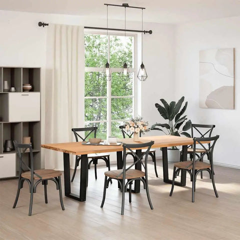 Dining room with wooden table using Adjustable Dining Table Legs 3 Piece Beefy Black Steel 70 cm Height Stable Replacement