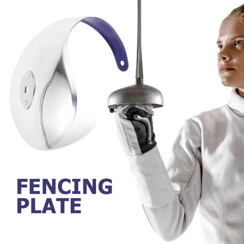 Stainless Steel Fencing Hand Guard Replacement For Training And Competition Epee And Foil Hands Protector shown with fencer