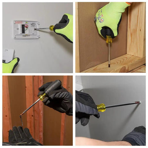 Heavy-Duty Keystone Cushion-Grip Screwdriver Quarter Inch With Square Shank, Tip-Ident Dome Markings in use for pro-grade tasks