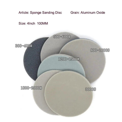 Grab This Awesome Pack Of 12 Four Inch Sponge Foam Sanding Discs With Hook And Loop For Precision Car Paint Buffing, Polishing And Grinding At P500 To P600 Grit Level - Display of various grit levels.