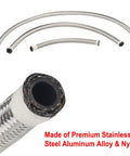 Heavy Duty EFI Fuel Pressure Regulator Kit With Adjustable 0 To 100 PSI Readings And Rock Solid 45mm Oil Filled Dial Gauge Featuring Six AN Inlet And Return Lines For TurnKey Street Builds. Stainless steel braided fuel lines with aluminum and nylon construction.