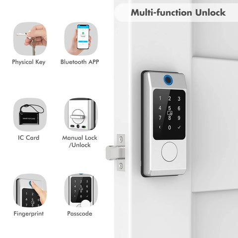 Keyless Entry Door Lock With Keypad For Front Door Biometric Fingerprint Deadbolt Passcode Lock Digital Smart Silver