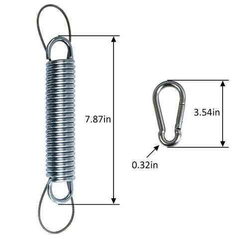Beefy Heavy Duty Swing Springs Kit With 2 700 Lb Capacity Springs Stainless Steel Hardware 4 Snap Hooks 2 Safety Wires dimensions shown