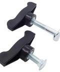 Universal Lawn Mower Handle Knob Bolt Kit with 4 bolts, black T-handle knobs, for mowers and snow blowers, showing close-up view.