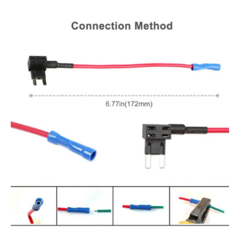 12V Car Add A Circuit Fuse Tap Adapter 20A Blade Fuse Holder ATO ATT mini low profile design with black lead and red wiring