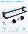 Double Layer 24 Inch Wall Mount Towel Rack In Matte Black SUS304 Stainless Steel Towel Hanger With Thickened Pipe For Strong Load Bearing, showing weight capacity and dimensions.