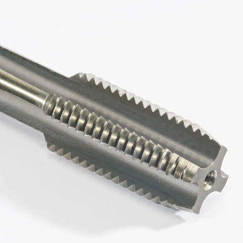 Close-up of 3/8-32 UNEF HSS tap from pro grade thread repair kit for metalworking on various metals