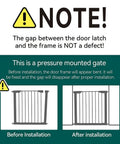 Pressure mounted installation instructions for Extra Wide Walk Through Pet Gate With Auto Close Durable Metal for stairs and doorways.